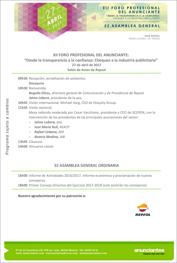 Programa Foro y Asamblea aea 2017