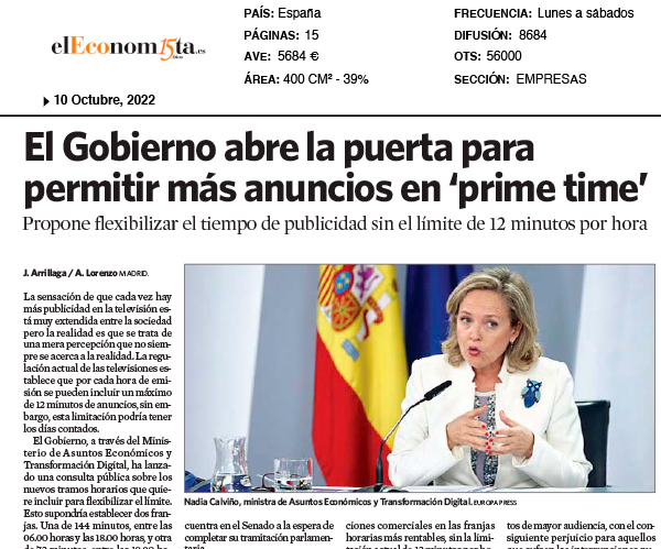 El Gobierno abre la puerta para permitir más anuncios en prime time